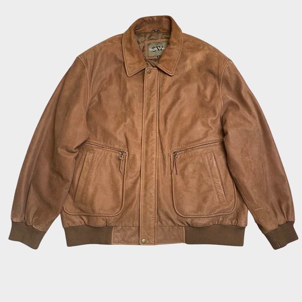 Vintage Genuine Leather Bomber Jacket Men 3XL Brown Aviator Quilted Lined Heavy